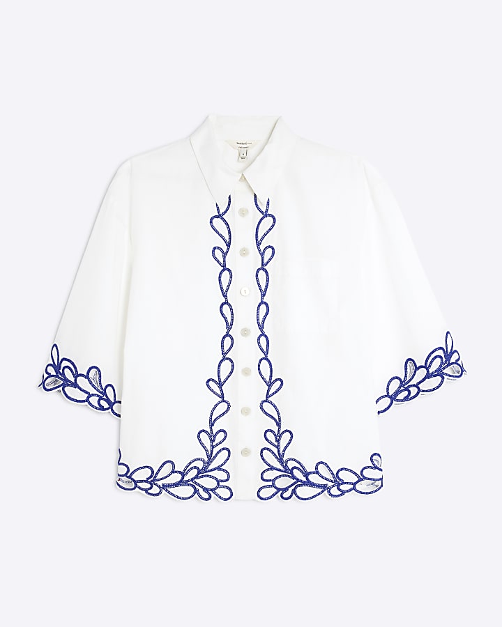 White Boxy Fit Cornelli Embroidered Shirt