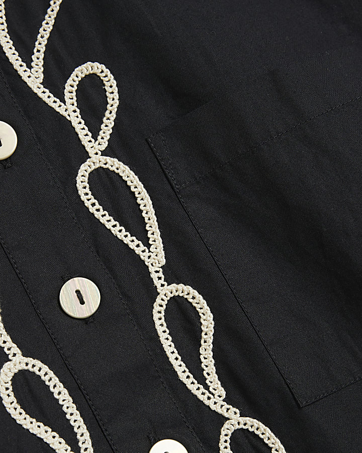 Black Boxy Embroidered Shirt