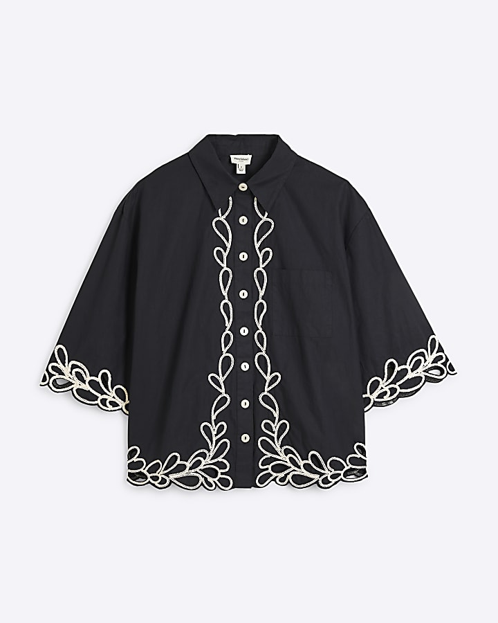 Black Boxy Embroidered Shirt
