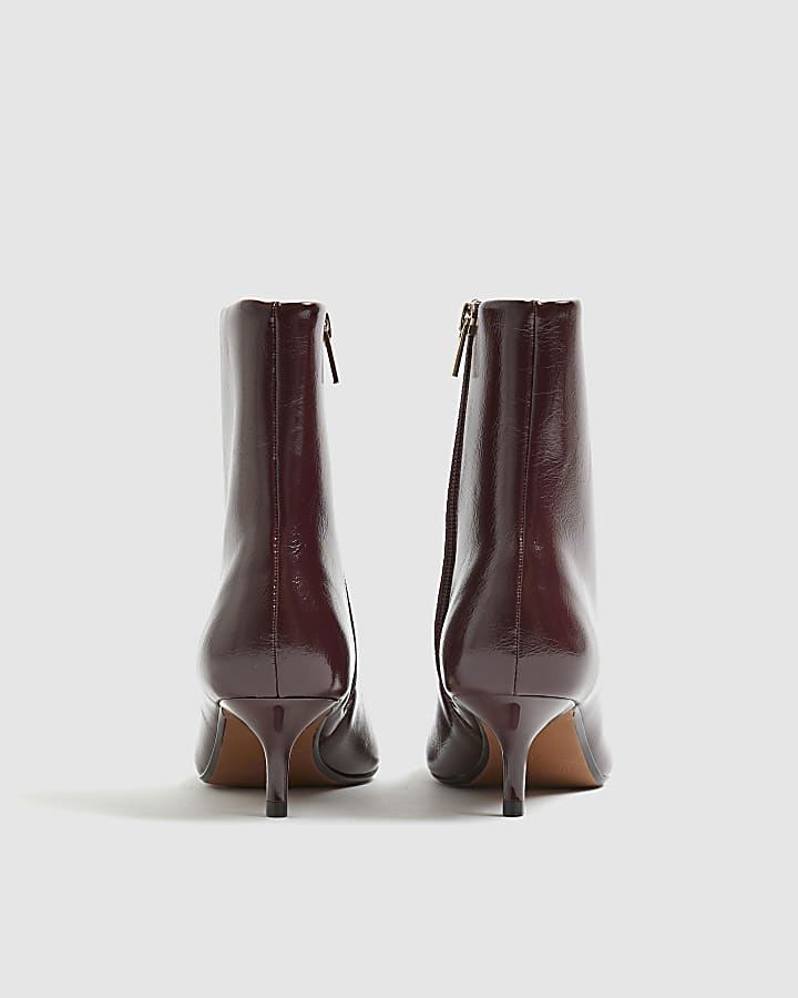 Red Square Toe Kitten Heel Ankle Boots
