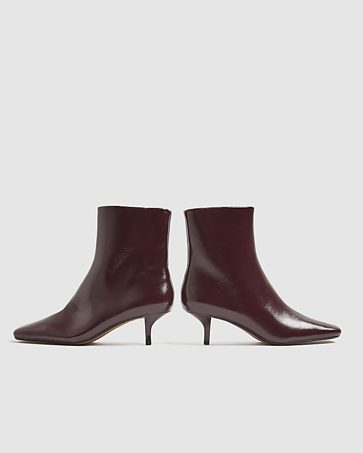 Red Square Toe Kitten Heel Ankle Boots