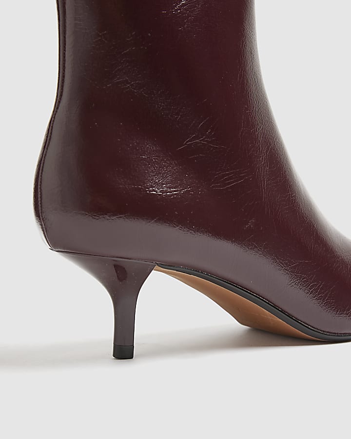 Red Square Toe Kitten Heel Ankle Boots