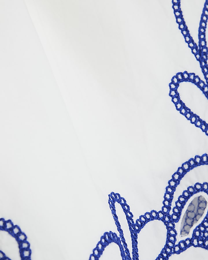White Embroidered Trim Shorts