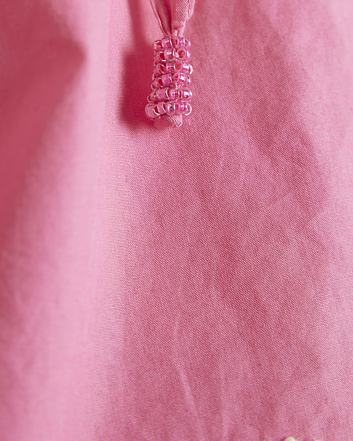Pink Embroidered Trim Shorts