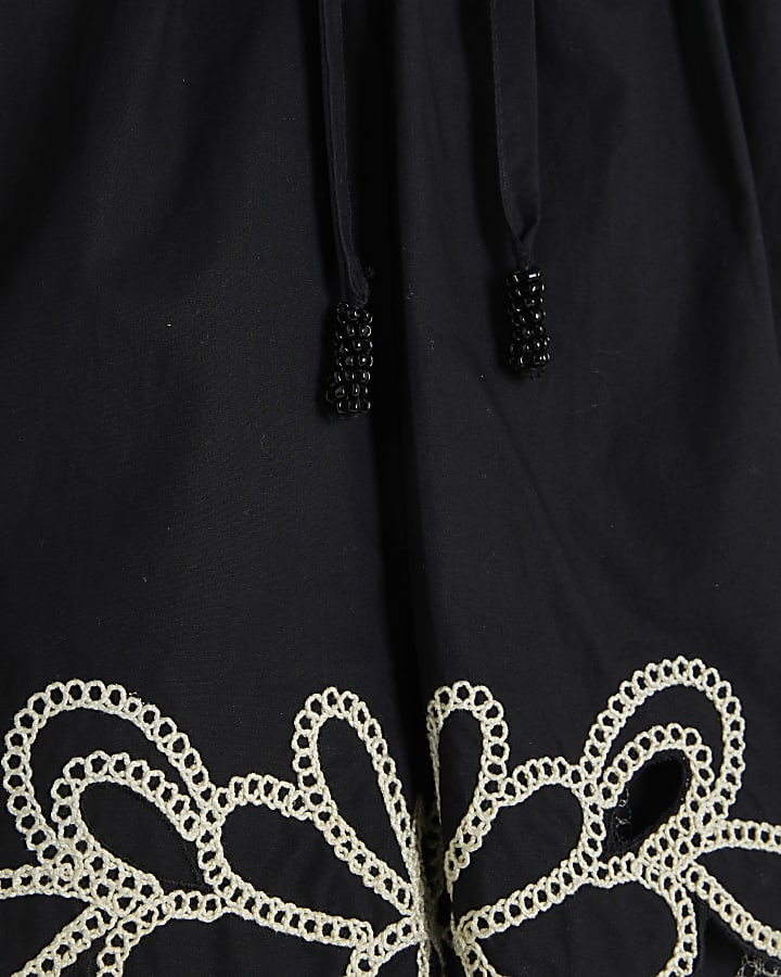 Black Embroidered Trim Shorts