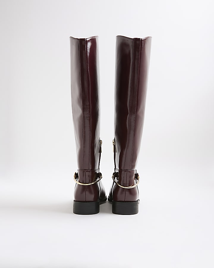 Red Faux Leather High Leg Boots