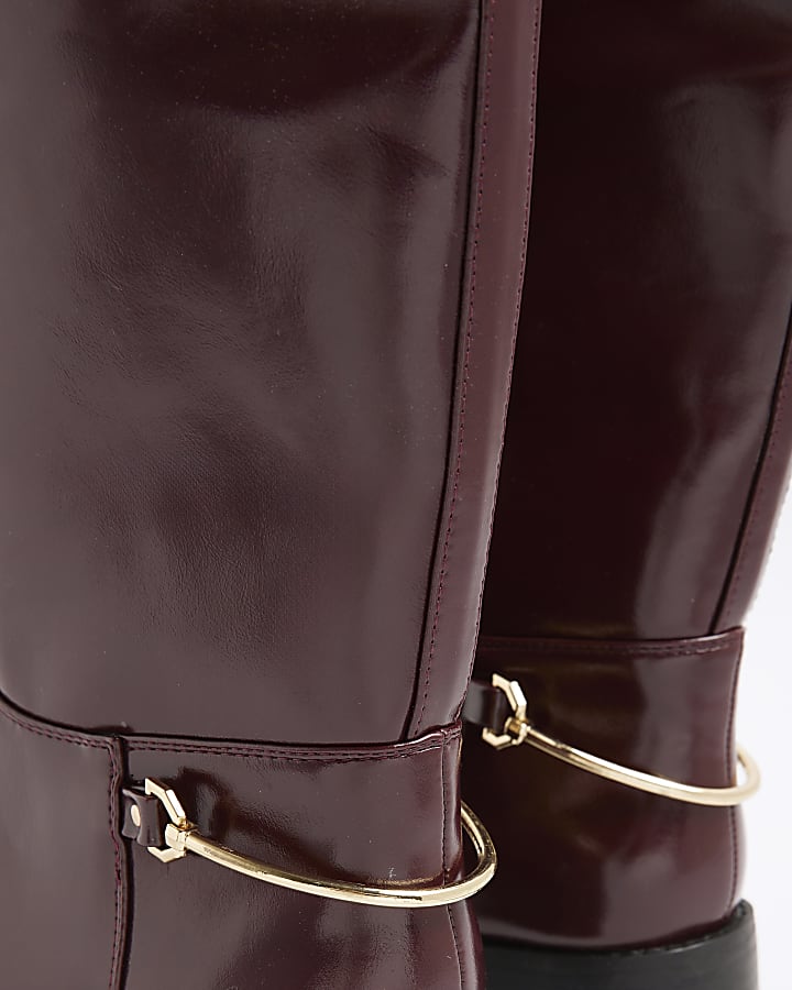 Red Faux Leather High Leg Boots