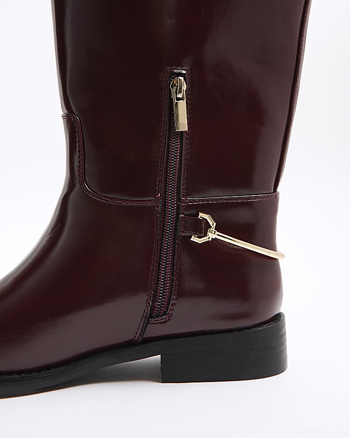 Red Faux Leather High Leg Boots