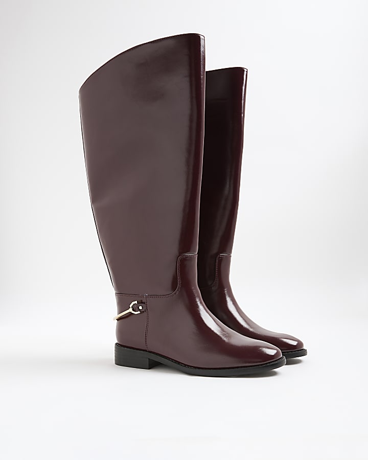 Red Faux Leather High Leg Boots