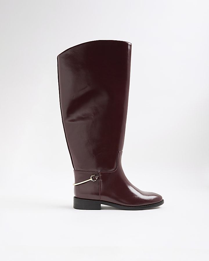 Red Faux Leather High Leg Boots