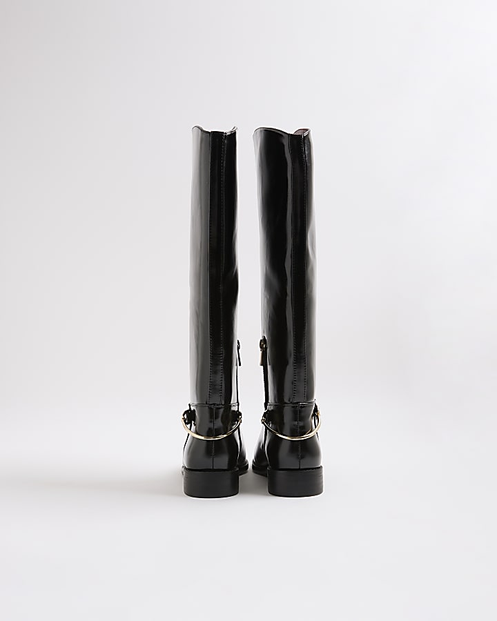 Black Faux Leather High Leg Boots