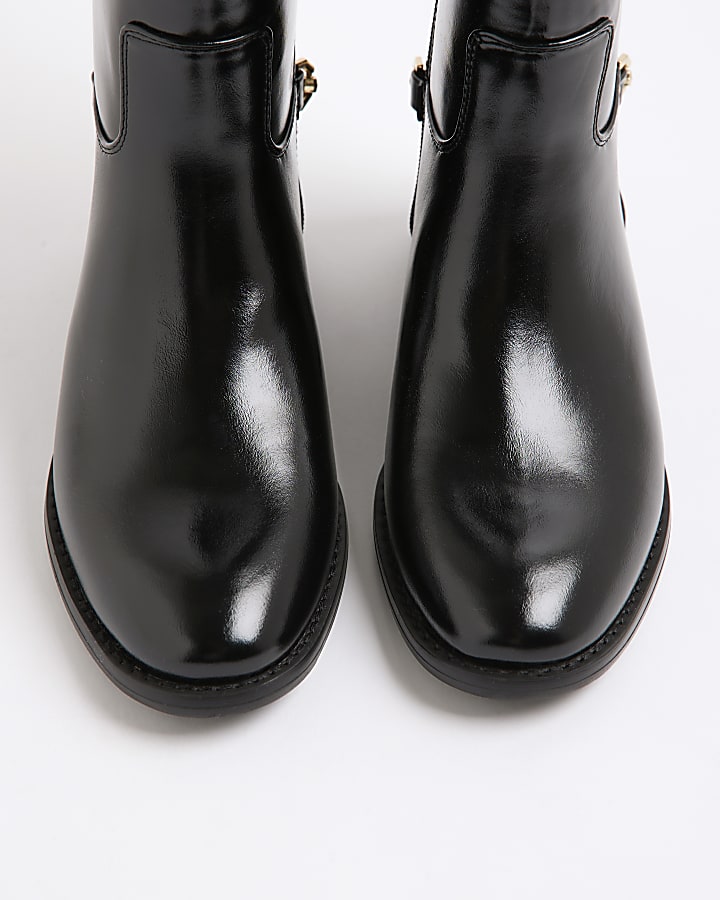 Black Faux Leather High Leg Boots