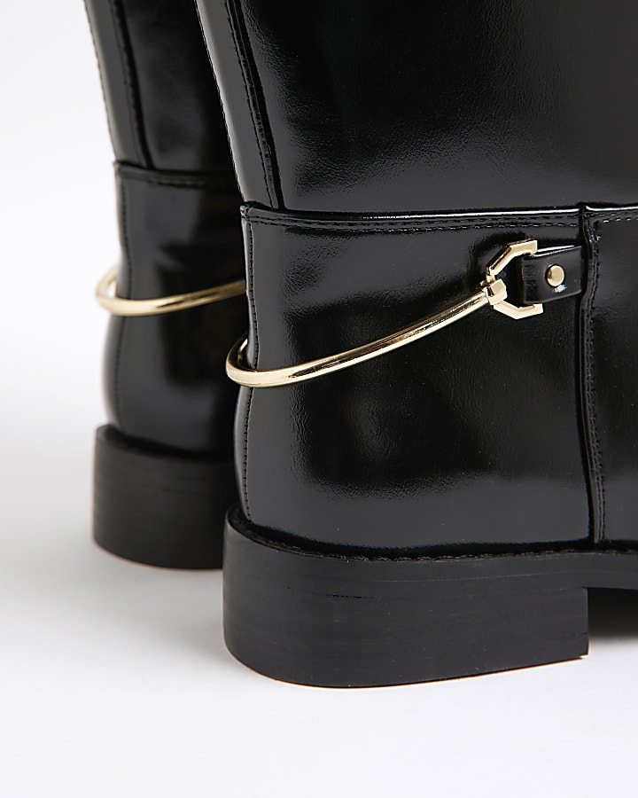 Black Faux Leather High Leg Boots