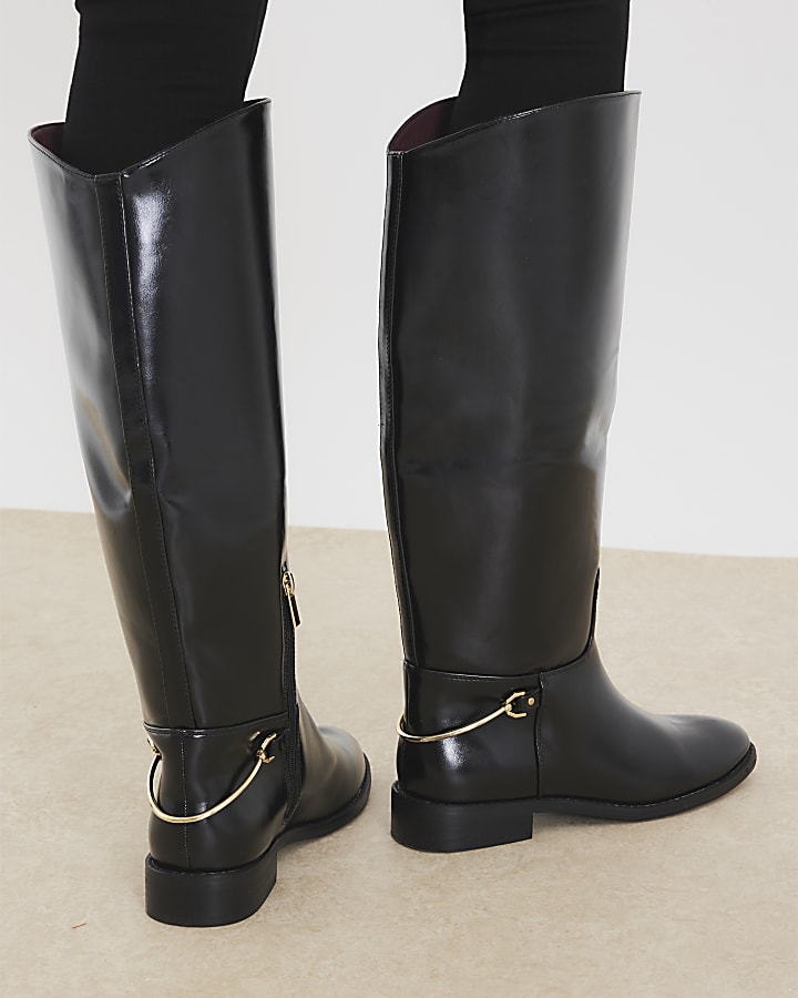 Black Faux Leather High Leg Boots