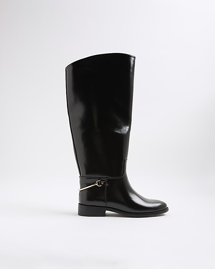 Black Faux Leather High Leg Boots