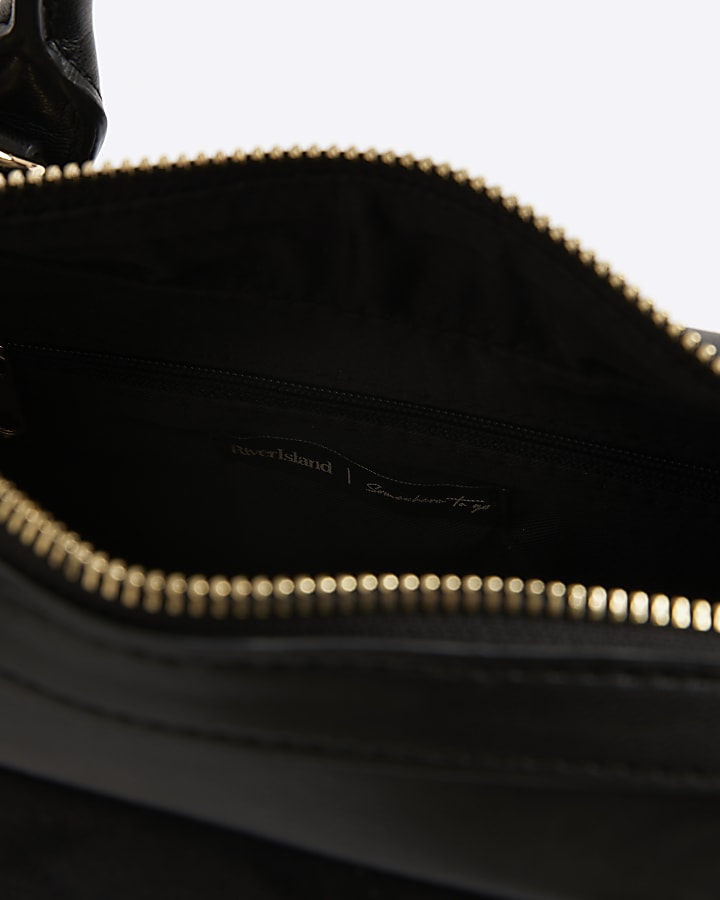 Black Faux Suede Curved Top Bowler Bag