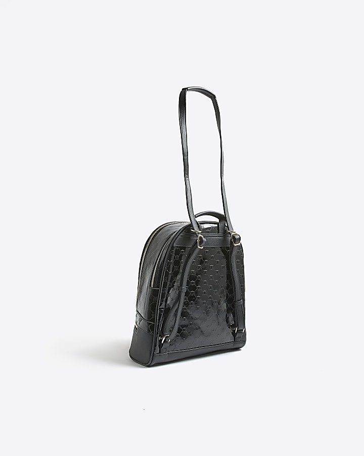 Black Patent Embossed Monogram Print Backpack