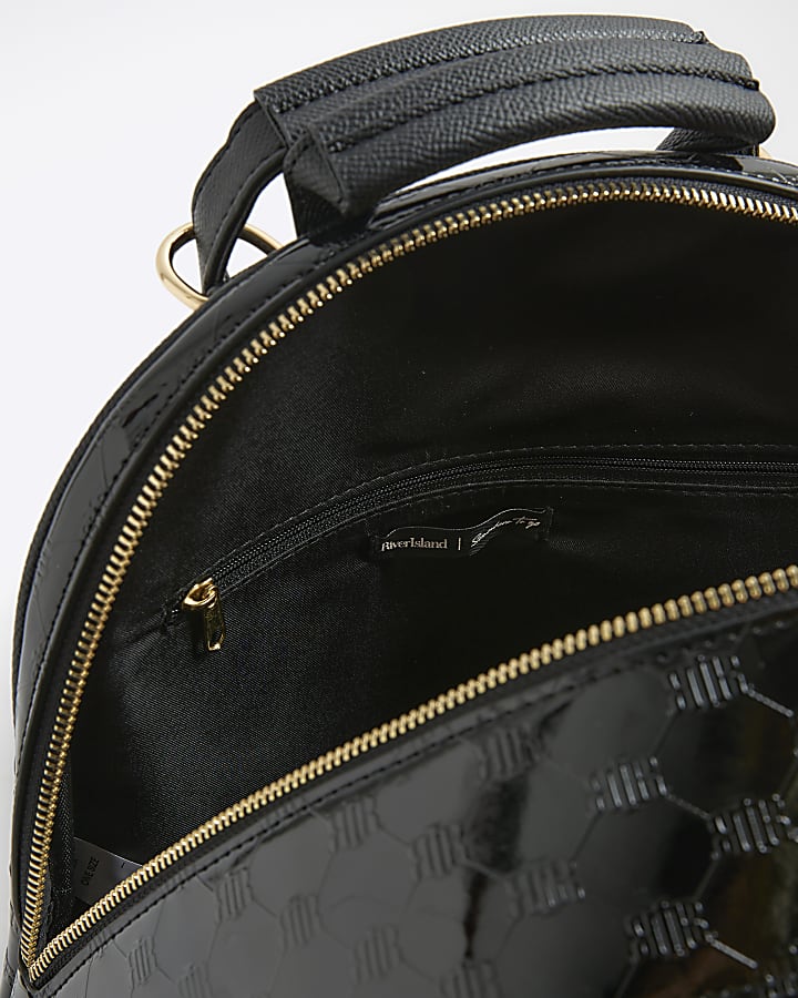 Black Patent Embossed Monogram Print Backpack