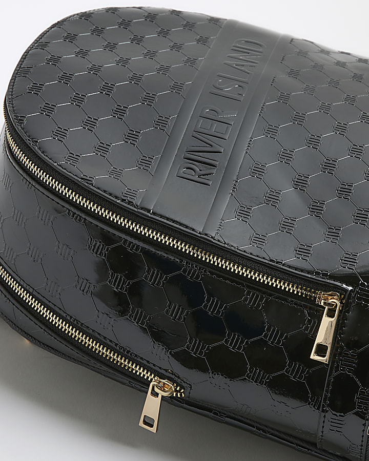 Black Patent Embossed Monogram Print Backpack