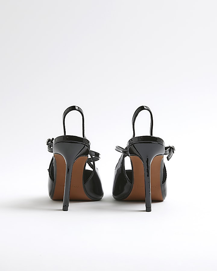 Black Buckle Sling Back Heel Shoes