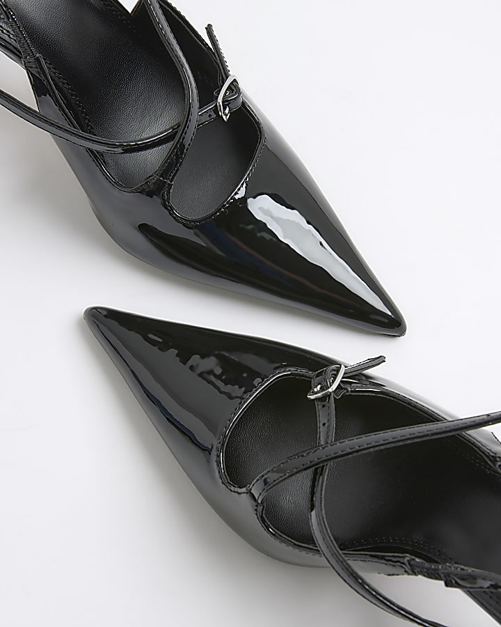 Black Buckle Sling Back Heel Shoes
