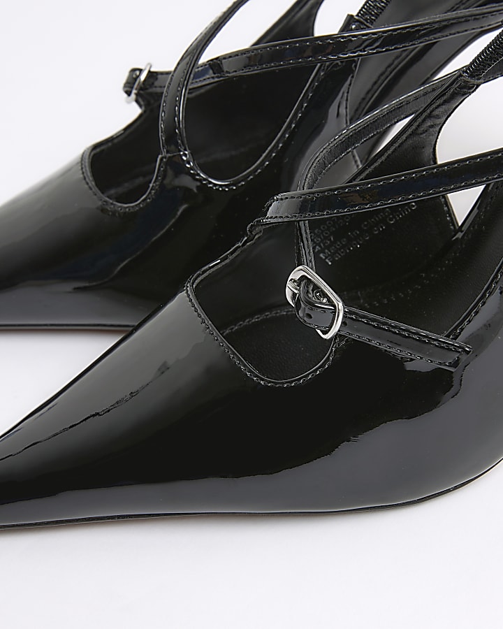 Black Buckle Sling Back Heel Shoes