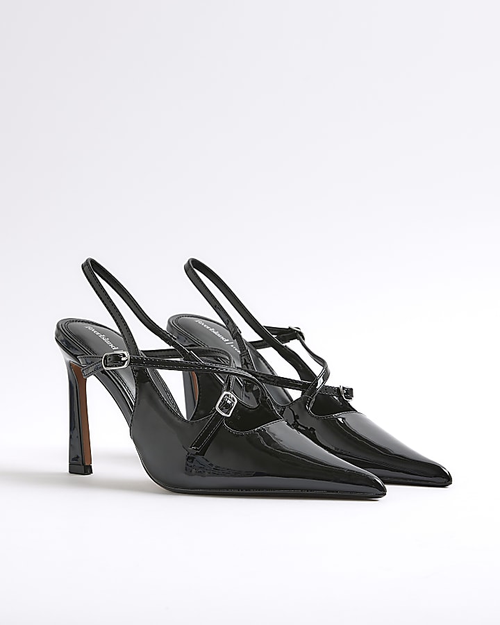 Black Buckle Sling Back Heel Shoes