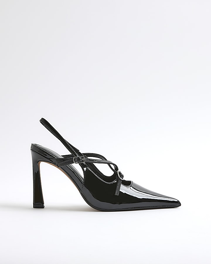 Black Buckle Sling Back Heel Shoes