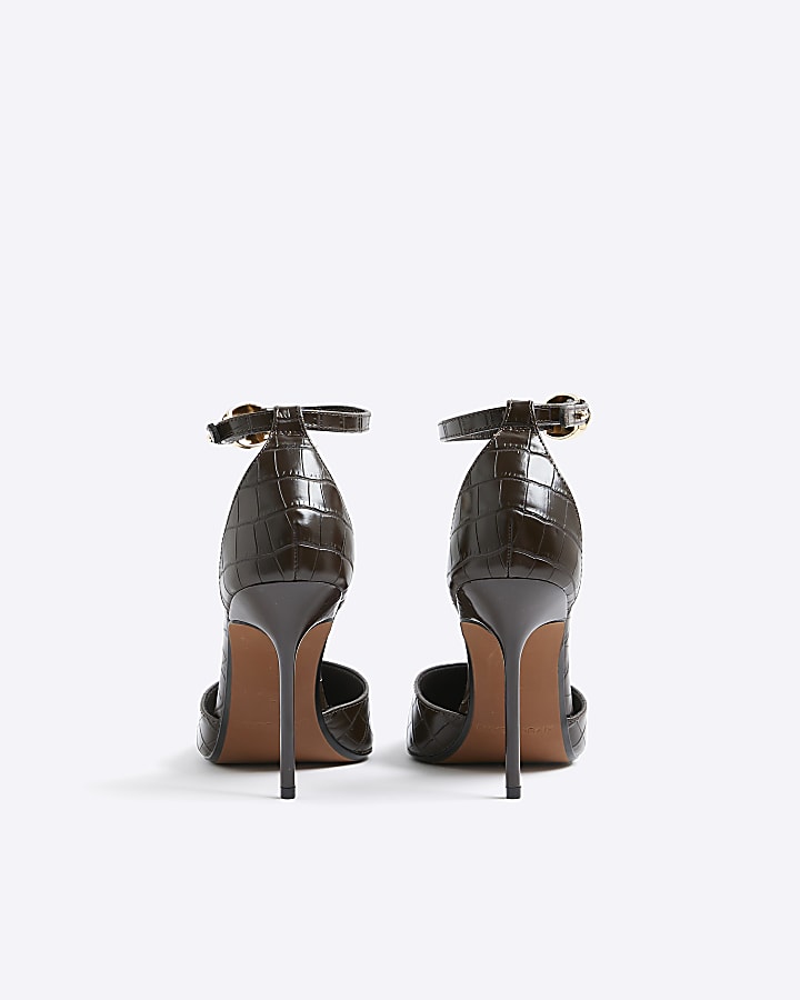 Brown Croc Texture Print Court Heels