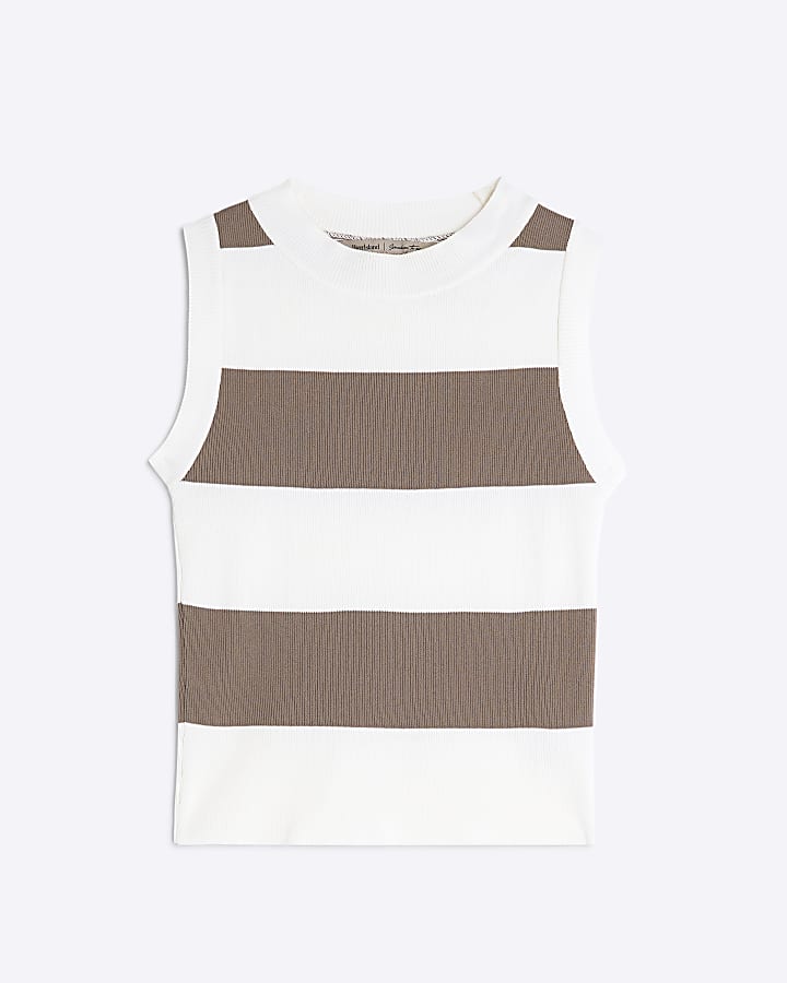 Beige Stripe Knit Tank Top