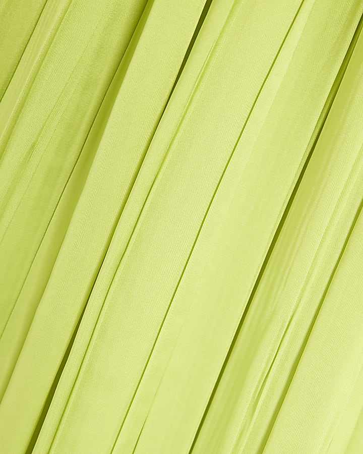 Lime Satin Pleated Wide Leg Trousers