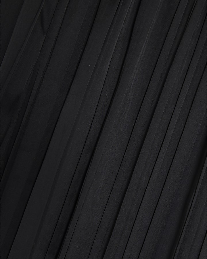 Black Satin Pleated Wide Leg Trousers