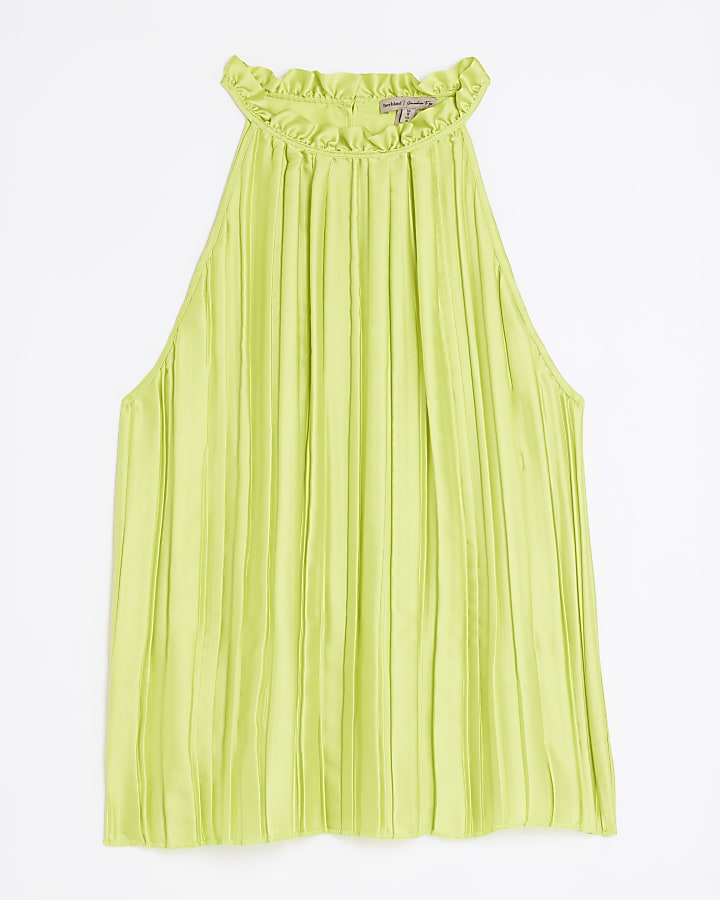 Green Pleated Halter Neck Top
