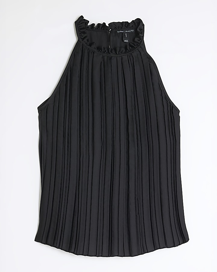 Black Pleated Halter Neck Top