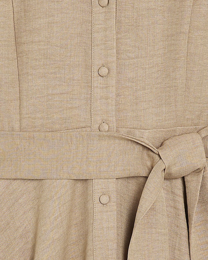 Beige Tie Front Mini Shirt Dress