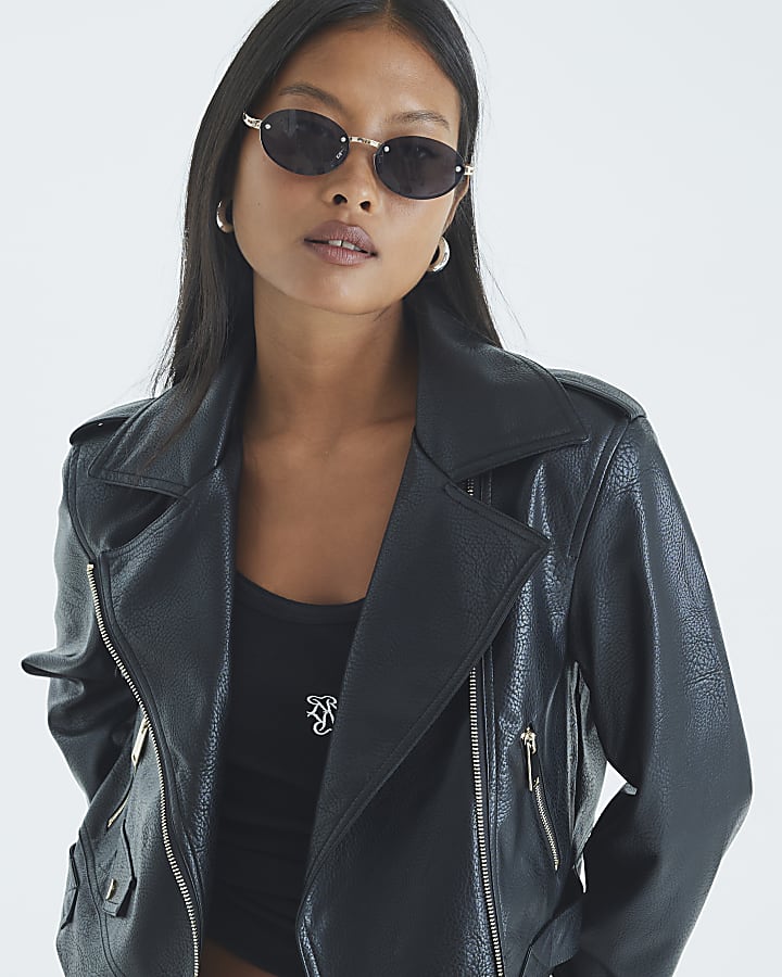 Petite Black Faux Leather Biker Jacket