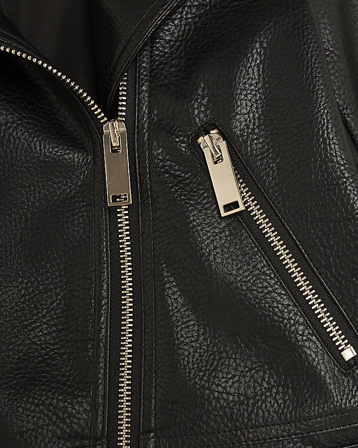 Petite Black Faux Leather Biker Jacket