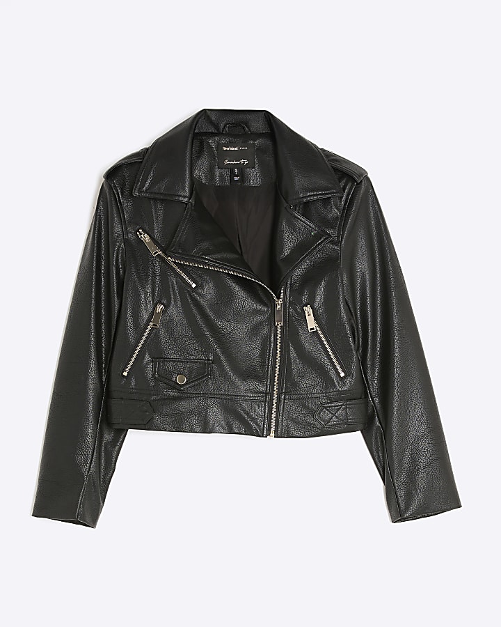 Petite Black Faux Leather Biker Jacket