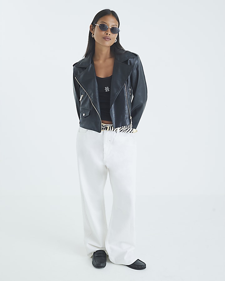 Petite Black Faux Leather Biker Jacket