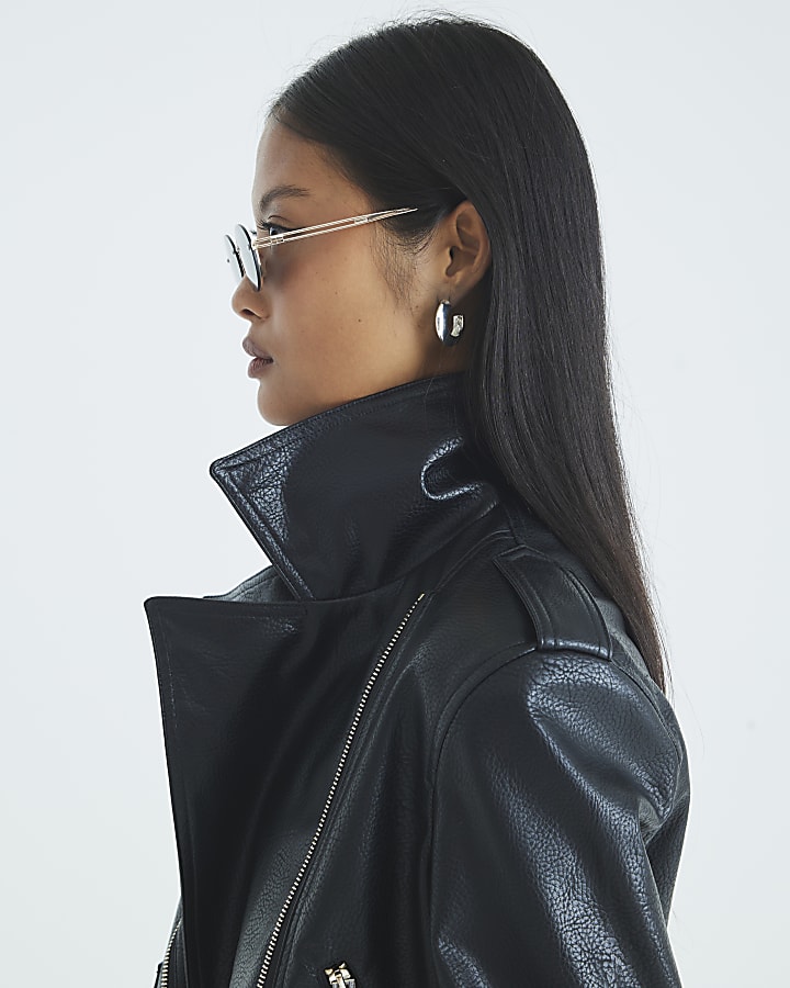 Petite Black Faux Leather Biker Jacket