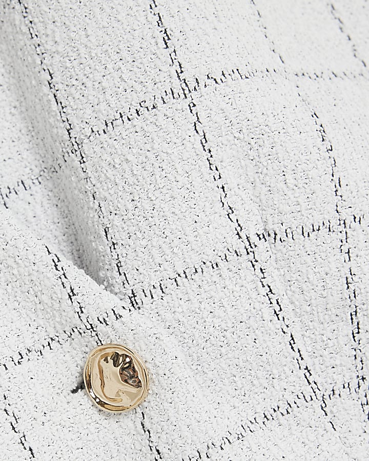Grey Check Cropped Boucle Waistcoat