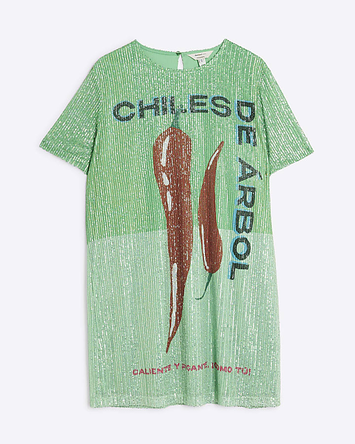 Green Atlas Short Sleeve Chilli Sequin Dress