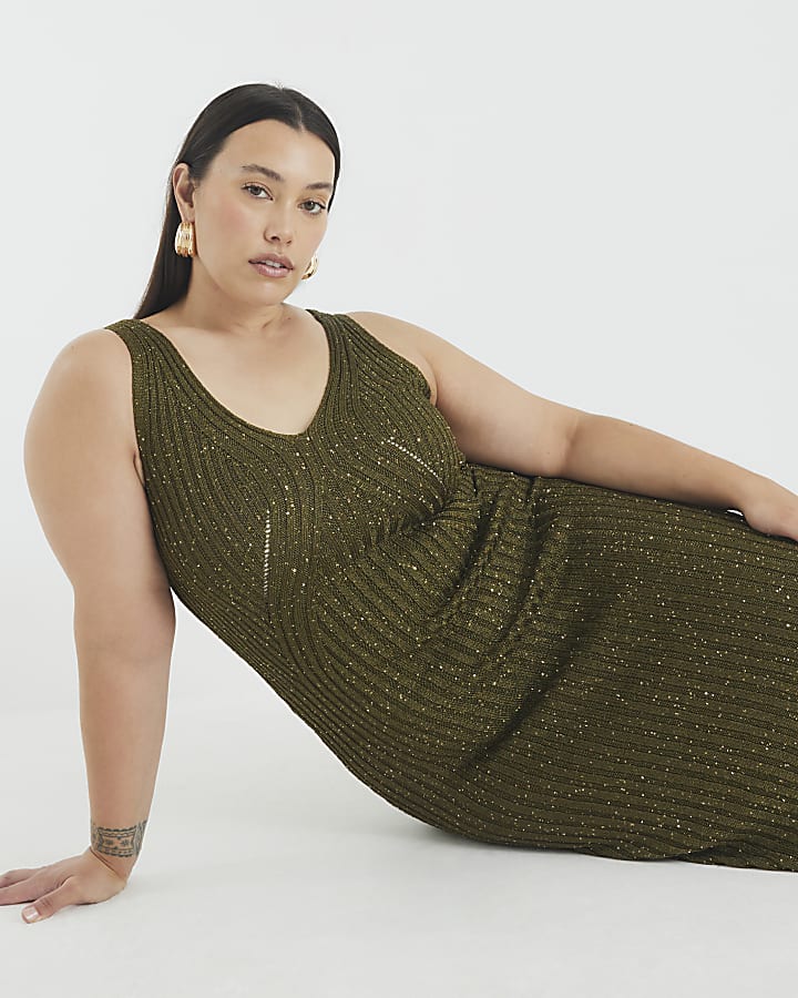 Green Knit Sequin Maxi Dress