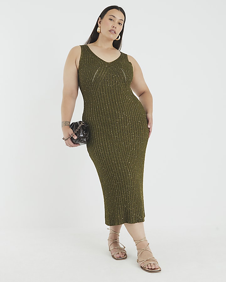 Green Knit Sequin Maxi Dress