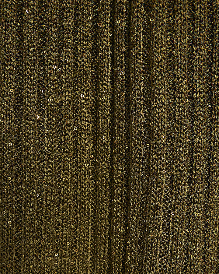 Green Knit Sequin Maxi Dress
