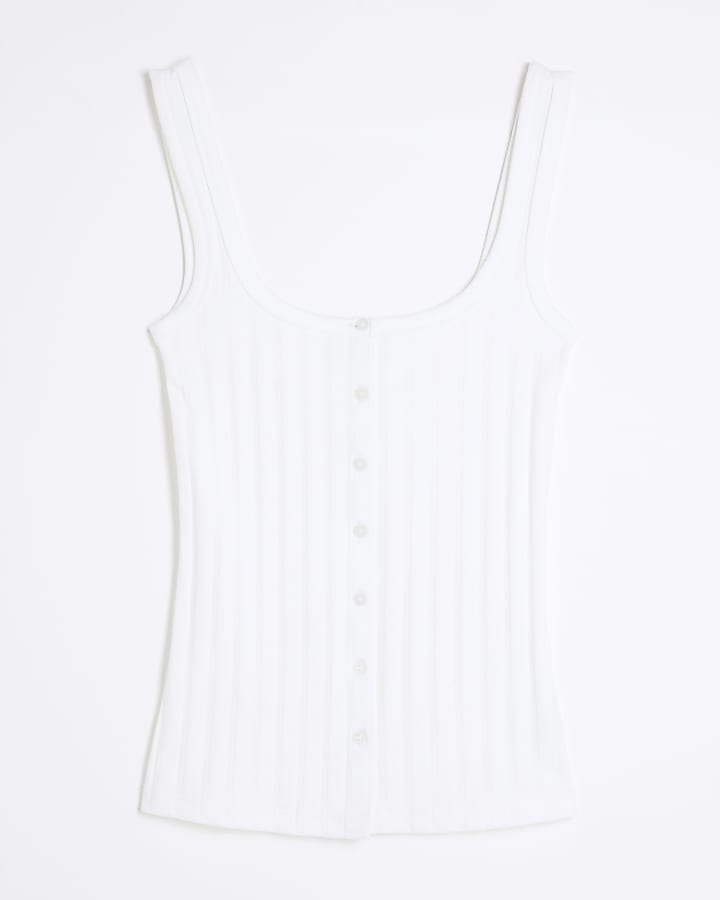 White Sleeveless Button Down Cami Top
