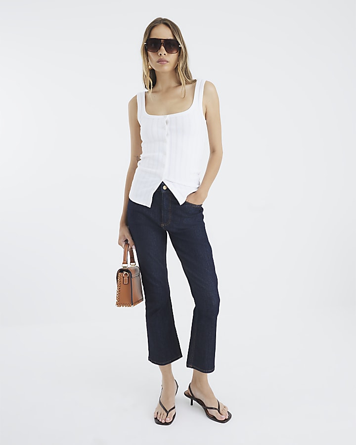 White Sleeveless Button Down Cami Top