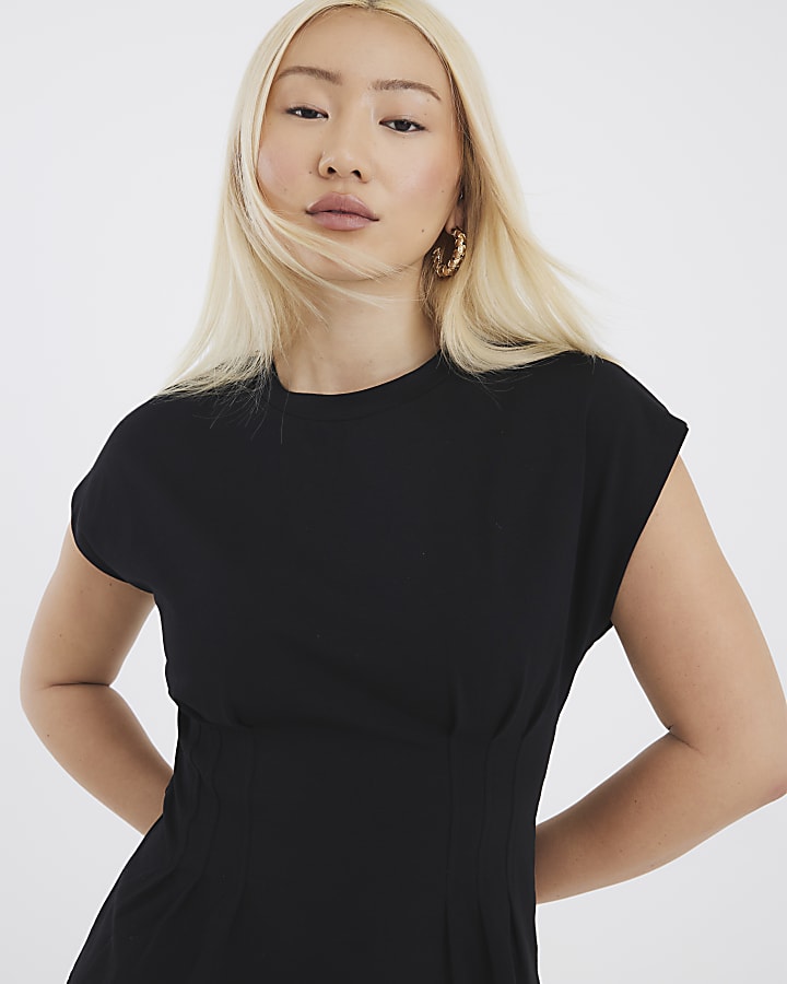 Black Grown On Sleeve Seamed T-shirt