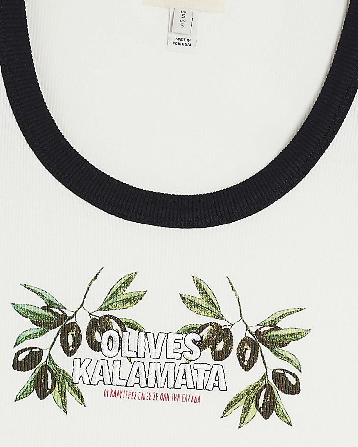 White Atlas Sleeveless Olive Ribbed Tank Top