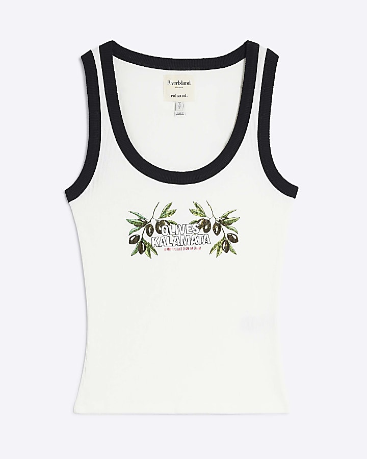 White Atlas Sleeveless Olive Ribbed Tank Top